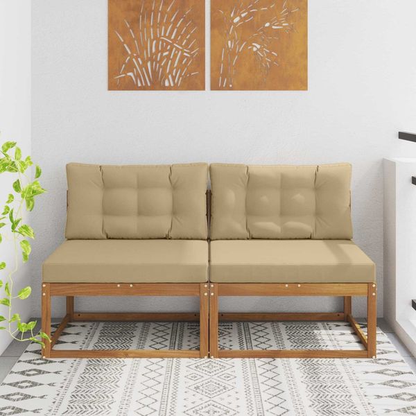 vidaXL Outdoor Mittelsofa mit Kissen 2 Stück Natur 900540