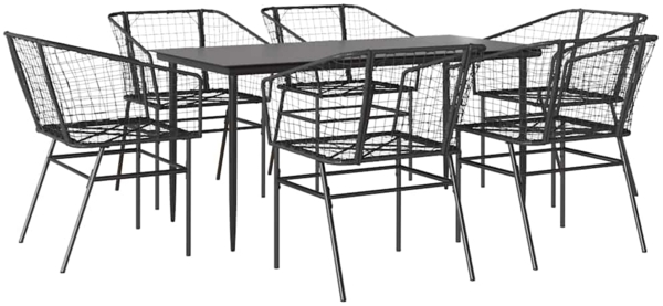 vidaXL 7-teiliges Garten-Esszimmerset aus schwarzem Polyrattanglas 3334489