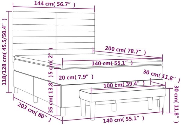 vidaXL Boxspringbett mit Matratze Schwarz 140x200 cm Stoff 3136679 Bild 8