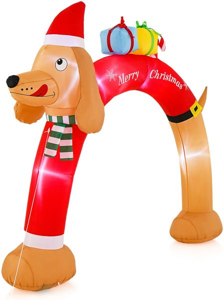 242 cm hoher aufblasbarer Weihnachts-Dackel-Bogen aufblasbarer Weihnachtsbogen mit LEDs Bunt