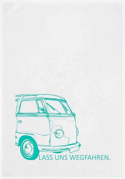 17,30 Hamburg Geschirrtuch LASS UNS WEGFAHREN, pool blue, (1-tlg), 50x70cm, Siebdruck
