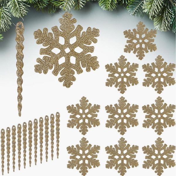 BRUBAKER Weihnachtsbaumkugel Baumschmuck Eiszapfen und Schneeflocken Glitzer - 22-TLG. Baumschmuck (22 St), Christbaumschmuck aus Kunststoff - Weihnachtsdeko Anhänger Bruchsicher