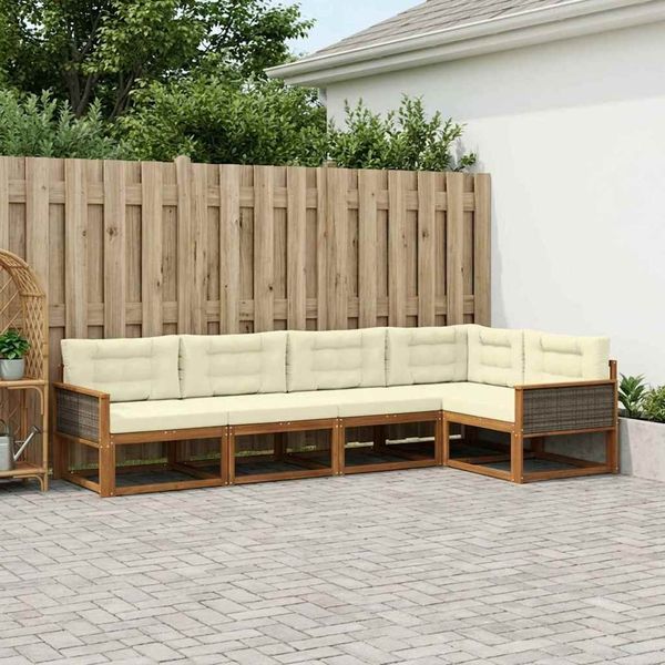 vidaXL Outdoor-Sofagarnitur mit Kissen 5 pcs Natur und Creme 3382558
