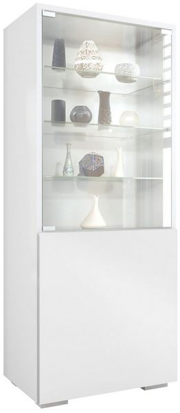 Vladon Standvitrine Granada (Vitrinenschrank, mit Glastür und Glaseinsatz) Weiß matt/Weiß matt (50 x 122,5 x 34,5 cm)