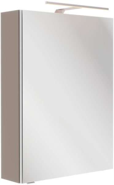 FACKELMANN SBC B.PARIS Gäste WC Spiegelschrank 50 cm breit, Grau, Türanschlag rechts + Aufsatzleuchte