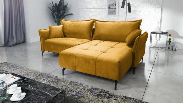 Ecksofa Schlafsofa Sofa VICTORIA Stoff Element Honiggelb Ottomane Rechts