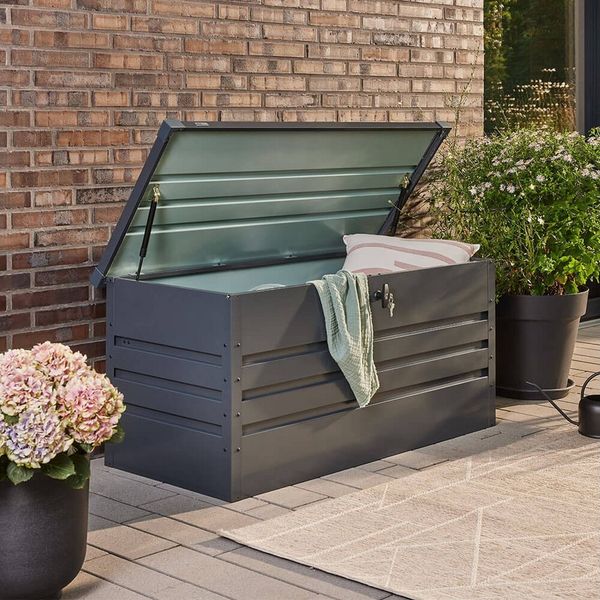 HOME DELUXE Auflagenbox Metallaufbewahrungsbox 600L, 126 x 56 cm 400l, Wetterfest, Gartentruhe, Gartenbox