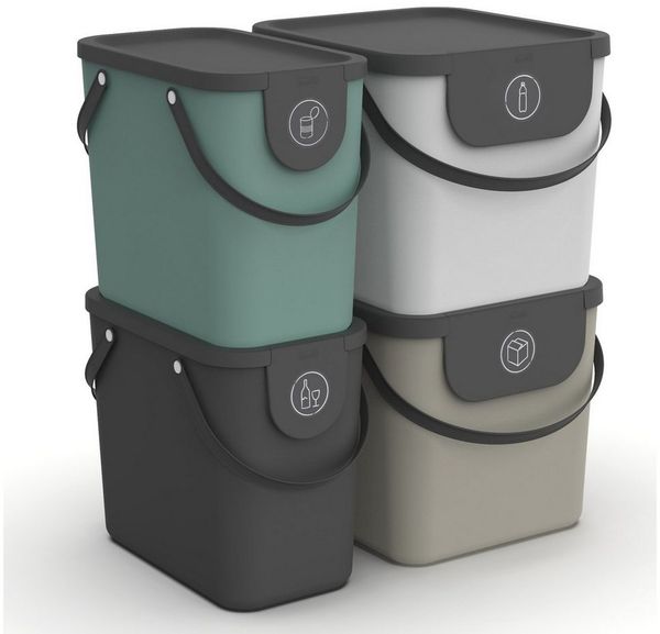 ROTHO Mülltrennsystem Albula 4er-Set Mülltrennungssystem 2x 25l + 2x 40l für die Küche, Aus rezykliertem Kunststoff