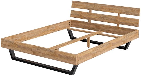 skølm 'Alver' Bett 160x200 cm, Bettgestell, natur geölt, Massivholzbett aus Eiche mit Metallkufen, Doppelbett mit Streben Bettkopf Bild 2