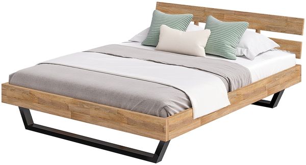 skølm 'Alver' Bett 160x200 cm, Bettgestell, natur geölt, Massivholzbett aus Eiche mit Metallkufen, Doppelbett mit Streben Bettkopf Bild 9