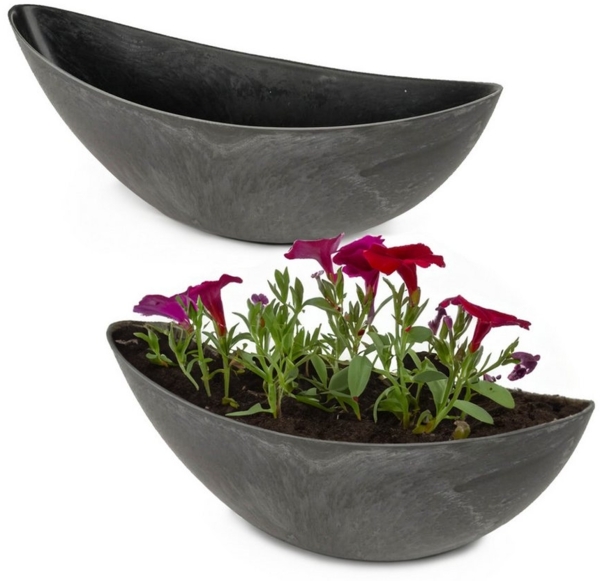 matches21 HOME & HOBBY Ovale Pflanzschalen für draußen - 2 große 39 cm Stein-Optik Pflanztöpfe als Garten Blumen-Töpfe