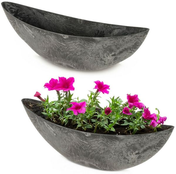 matches21 HOME & HOBBY Blumentopf Große Pflanzschalen oval, schwarz 55 cm für außen (2 St), Wetterfeste Outdoor Blumen-Schalen als Grab-Schmuck
