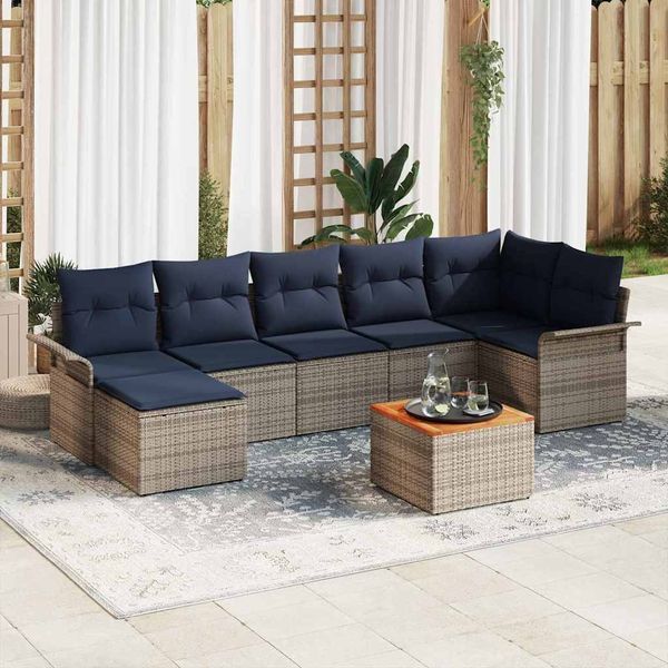 vidaXL Gartensofa-set 8 pcs Grau und Marineblau Poly-Rattan 3356029