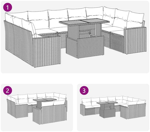 vidaXL 10-tlg. Garten-Sofagarnitur mit Kissen Schwarz Poly Rattan 3327079 Bild 11