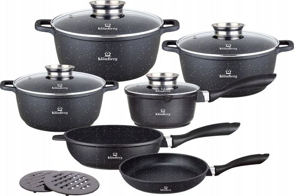 KlönBerg Topf-Set Steinbeschichteten Töpfen in verschiedenen Größen mit Bratpfannen, Aluminiumguss, Aluminium, Keramik, Edelstahl (Passt in jede Küche! 1.3L / 1.5L / 2.3L / 3.4L / 4.5L / 6.5L, 17-tlg, Es ist eine perfekte Geschenkidee für jeden Anlass)...
