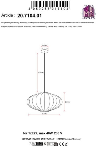Pendelleuchte MOOD 20.7104.01 Ø45CM 1 flammig, E27 Holz Bild 4