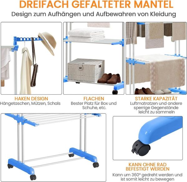 Youyijia Wäscheständer Wäscheständer mit 6 Klappbare Flügel und 2 Drehbar Seitenflügel