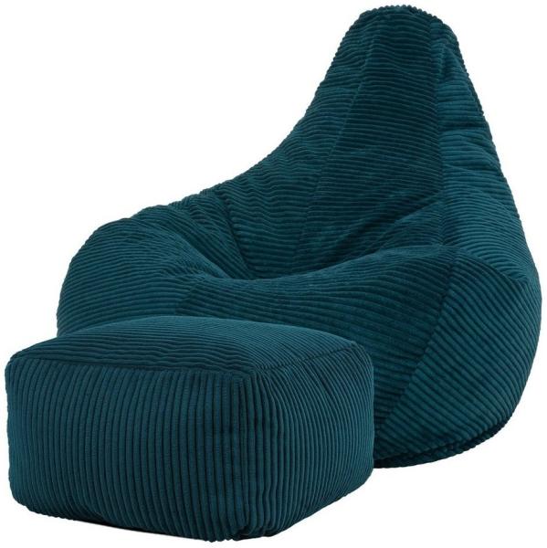 icon 'Dalton' Sitzsack mit Hocker, Cord Blaugrün, 90 x 84 x 73 cm
