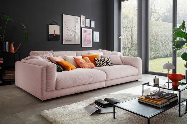 KAWOLA Big Sofa RAINA Cord rosa 85 x 150 x 254 cm