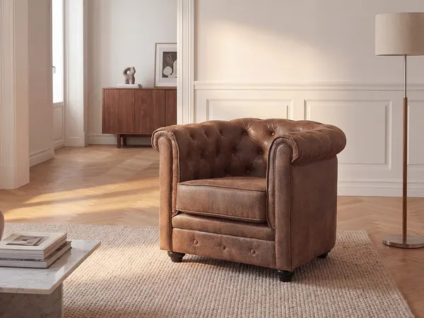 Vente-unique - CHESTERFIELD Sessel StoffStoff Braun - B 78 cm x H 72 cm x L 82 cm