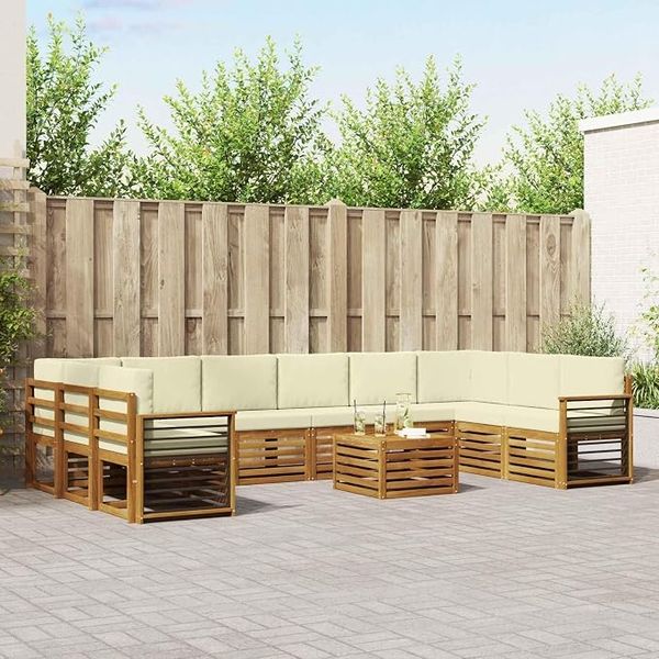 IKAYAA Komplettes Gartenmöbel-Set aus Holz – Langlebige Eckgarnitur Sofa mit Beistelltisch – für dauerhaften Komfort beim Entspannen im Freien
