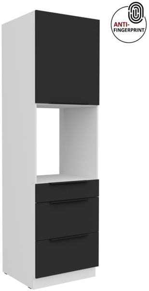 Küchen Hochschrank 60 cm Küche ARIA Schwarz ultra matt + Weiss matt, hochwertige Fronten mit Anti Fingerprint Beschichtung, Soft-Close Küchenzeile Küchenblock