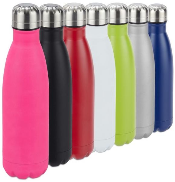 Relaxdays 3 x Trinkflasche Edelstahl pink