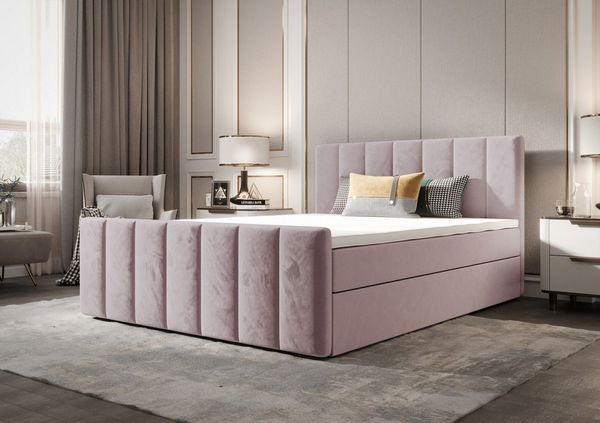 B&B Home 'Adelle IV' Boxspringbett mit Bettkasten, Samt, Altrosa, 180x200 cm