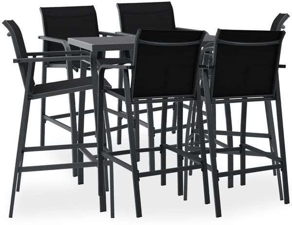 vidaXL 7-tlg. Gartenbar-Set Schwarz 3073578