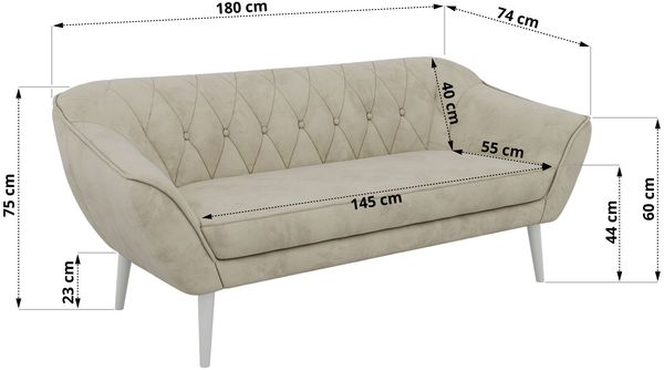 Wohnzimmerset Möbelset PIRS 3-3, Armlehnen, Wellenfederung, weiße Füße, Dreisitzer Sofa, Polstermöbel Set - Hellgrau Velvet Bild 5