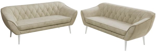 Wohnzimmerset Möbelset PIRS 3-3, Armlehnen, Wellenfederung, weiße Füße, Dreisitzer Sofa, Polstermöbel Set - Hellgrau Velvet Bild 8