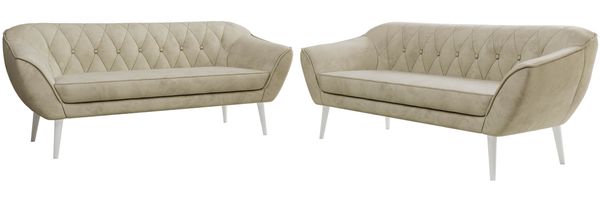 Wohnzimmerset Möbelset PIRS 3-3, Armlehnen, Wellenfederung, weiße Füße, Dreisitzer Sofa, Polstermöbel Set - Hellgrau Velvet Bild 6