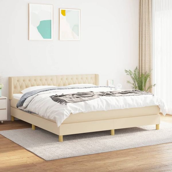vidaXL Boxspringbett mit Matratze Creme 180x200 cm Stoff 3130534
