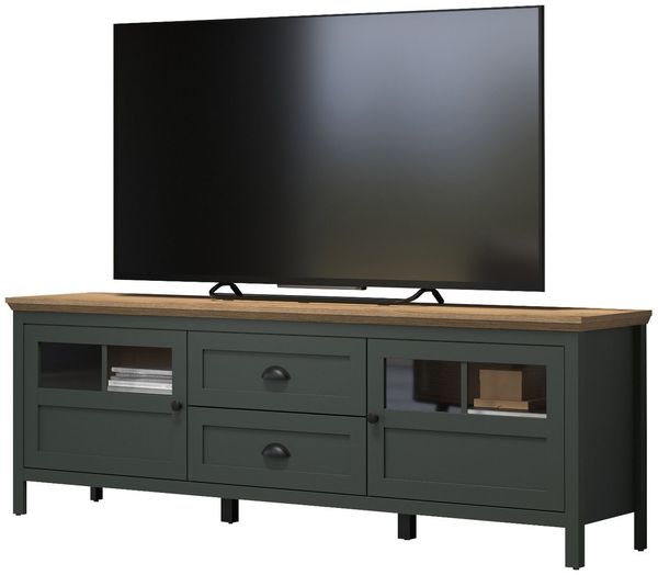 Furn. Design Lowboard Stanton (TV Unterschrank in Landhaus grün mit Eiche, Breite 186 cm), mit LED Beleuchtung