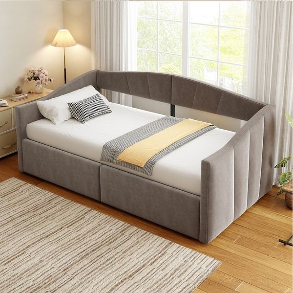 Merax Daybett Polsterbett mit Lattenrost & Armlehnen (Kinderbett Jugendbett, 1 tlg), Tagesbett Samtstoff Schlafsofa 90x200cm mit hydraulischem Bettkasten