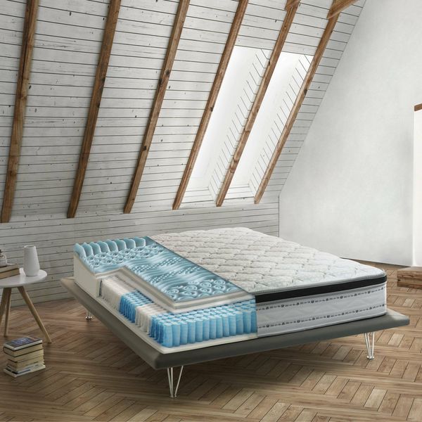 Talamo Italia - Porzia-Doppelmatratze, abnehmbarer Bezug aus Memory Foam+Gel und Taschenfedern, 100 % Made in Italy, milbenhemmend und hypoallergen, 160 x 190 x 27 cm