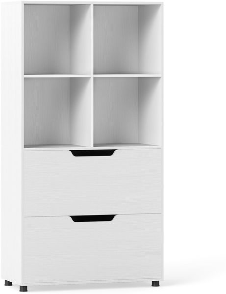 4-Würfel Bücherregal mit 2 Schubladen 130 cm 5-stufiges freistehendes Regal Weiß