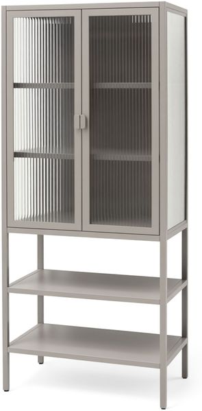 osoltus Vitrine Schrank Riffelglas Stahl Warm Grey Industrial 60 x 35 x 146 cm