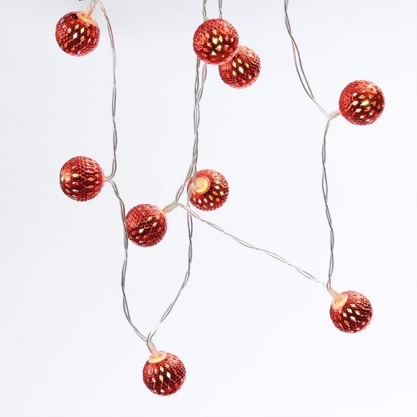 MARELIDA LED-Lichterkette LED Dekolichterkette 10 orientalische Metallkugeln Bälle 2,5cm rot, 10-flammig