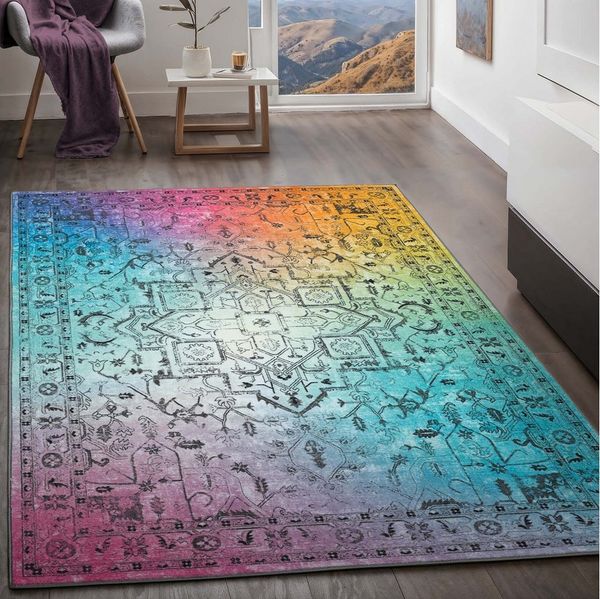 TaraCarpet Teppich Kurzflorteppich TaraCarpet Rainbow Oriental moderner Orientteppich, rechteckig, Höhe: 14 mm, Orientalisches Design in Regenbogenfarben auch für das Jugendzimmer