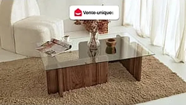 Vente-unique - AZRA Couchtisch Holz, PlatteGlas TransparentBraun - B 65 cm x H 30 cm x L 105 cm