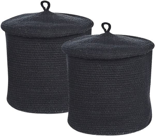 Korb mit Deckel Baumwolle schwarz ⌀ 33 cm 2er Set SILOPI
