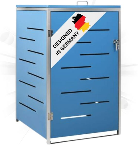 1er Mülltonnenbox JAGU Edelstahl Blau 115x69x77,5cm Mülltonnenverkleidung für 1 Tonne 240L Müllbox aus Metall Mülltonnenschutz Mülltonnendach