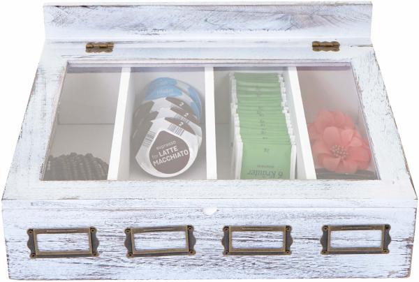 Aufbewahrungsbox HWC-C25, Teebox Schmuckkästchen Kiste, Paulownia 17x37x33cm ~ weiß, shabby