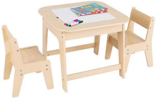 COSTWAY Kindersitzgruppe 3 TLG mit Tisch & 2 Stühlen, aus Holz