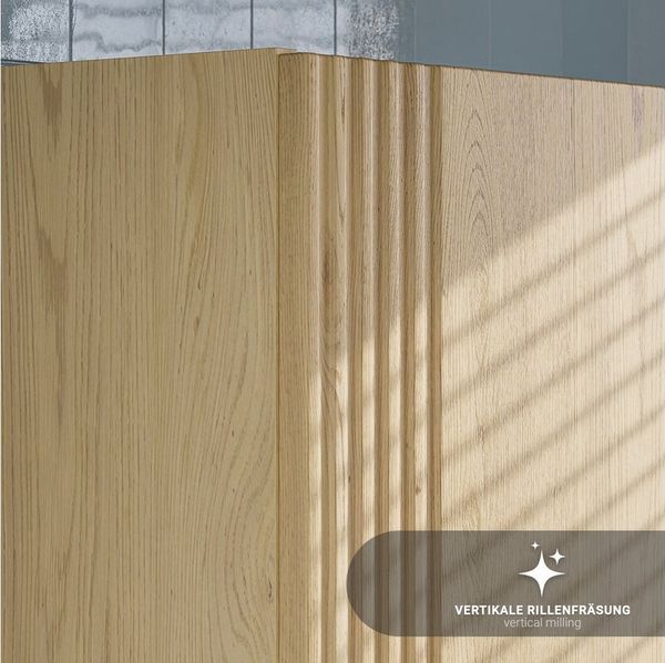 Lomadox Hochschrank OLIVA-56 Eiche Dekor Rillen Metallgriff 40 cm breit Softclose