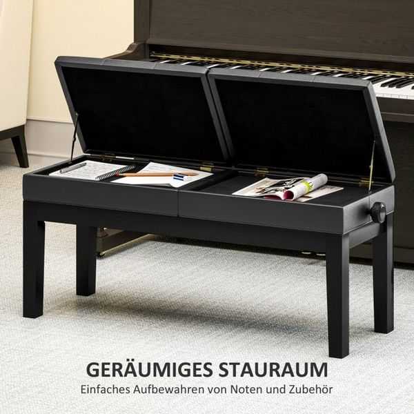 MC Star Klavierbank Höhenverstellbar Klavierhocker mit Stauraum, Pianobank (bis 220 KG Belastbar, Kunstleder, Schwarz, 105 x 37 x 48-58 cm)
