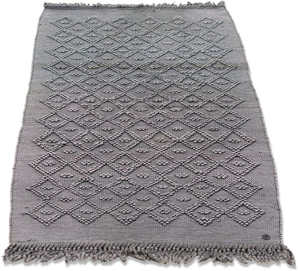 TOM TAILOR HOME Badematte Vintage Wash, Höhe 6 mm, fußbodenheizungsgeeignet, Baumwolle, rechteckig, Badteppich, Uni Farben, Rauten Muster, mit Fransen, reine Baumwolle