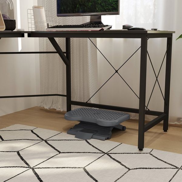 HOMCOM Fußhocker höhenverstellbare Fußstütze, Dunkelgrau, 46 x 35 x 11-17 cm