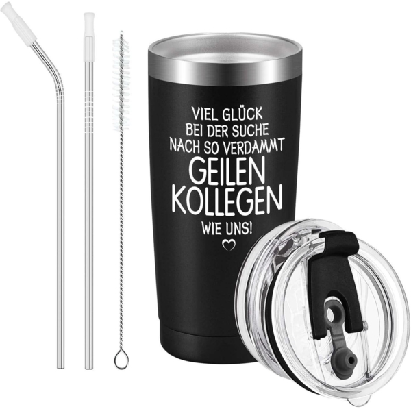 Abschiedsgeschenk Kollegen Jobwechsel Tasse Spruch VIEL GLÜCK 20oz Kaffeebecher